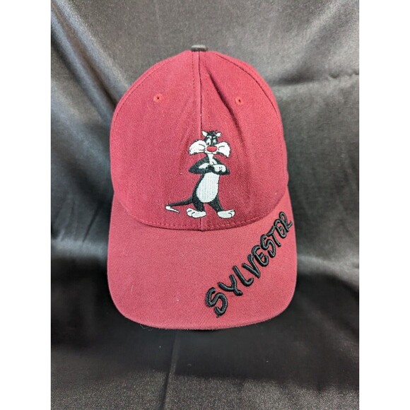 VTG 1991 Warner Bros Studio Maroon Hat Cap Sylvester The Cat Embroidered Sz Smal - Picture 2 of 8
